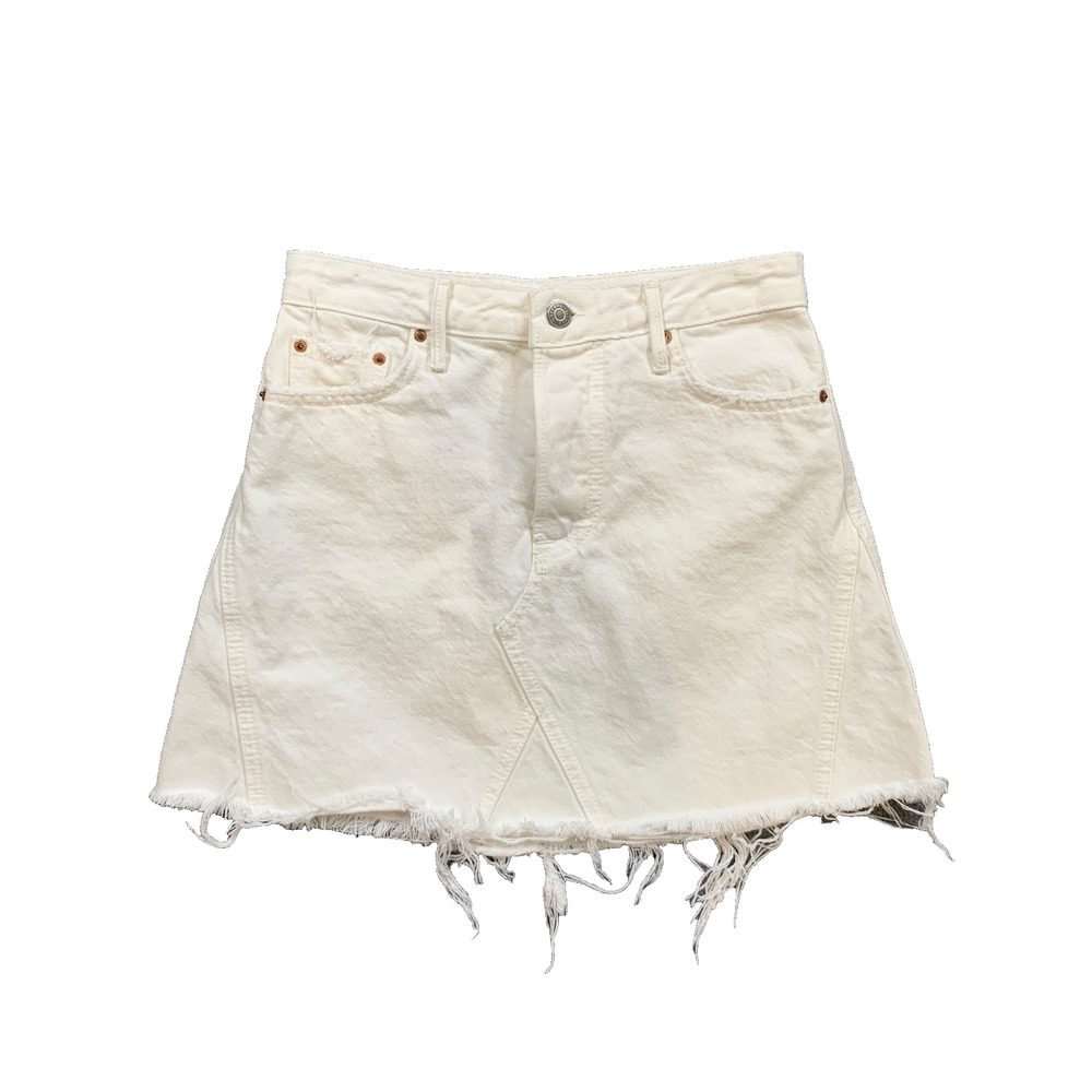 Grlfrnd Skirt‎ Womens 24 Ivory Denim Raw Hem Classic Button Fly High Rise Mini